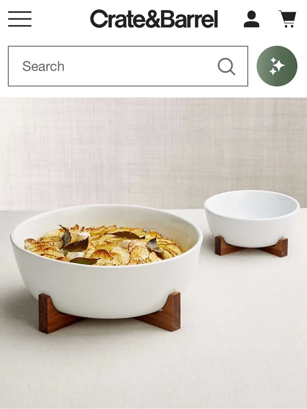 Crate&Barrel Oven-to-Table Large Serve Bowl with Acacia Wood Trivet